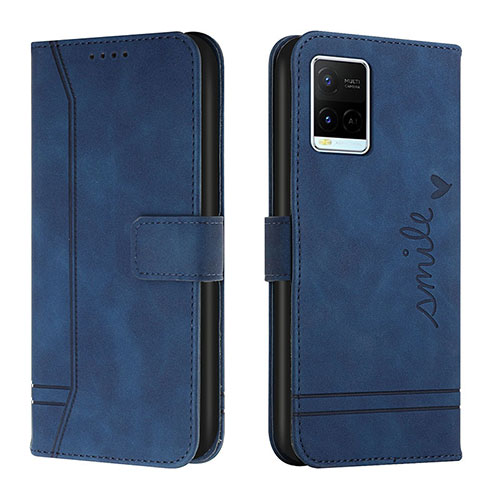 Leather Case Stands Flip Cover Holder H01X for Vivo Y32 4G Blue