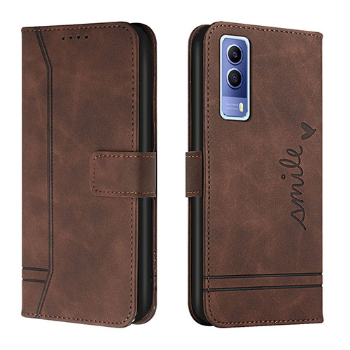 Leather Case Stands Flip Cover Holder H01X for Vivo Y50t Brown