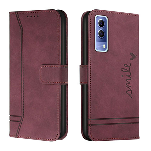 Leather Case Stands Flip Cover Holder H01X for Vivo Y50t Red