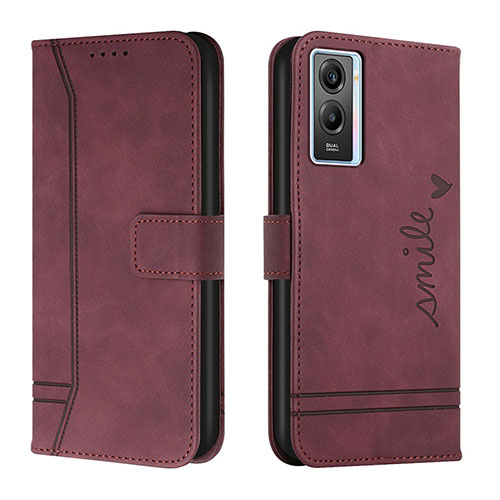 Leather Case Stands Flip Cover Holder H01X for Vivo Y55s (2021) Red