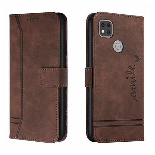 Leather Case Stands Flip Cover Holder H01X for Xiaomi POCO C3 Brown