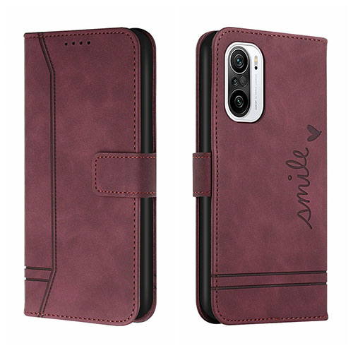 Leather Case Stands Flip Cover Holder H01X for Xiaomi Poco F3 5G Red