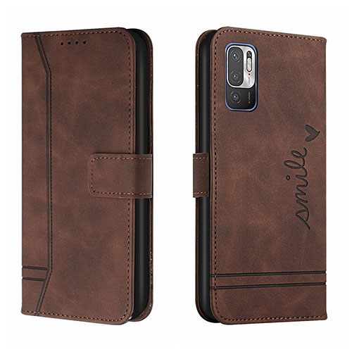 Leather Case Stands Flip Cover Holder H01X for Xiaomi POCO M3 Pro 5G Brown