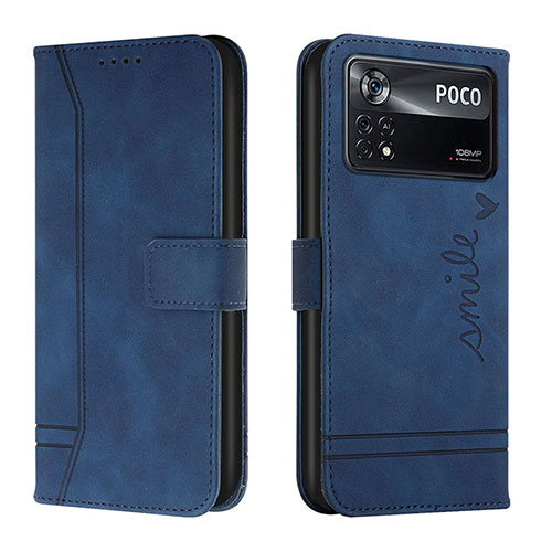 Leather Case Stands Flip Cover Holder H01X for Xiaomi Poco X4 Pro 5G Blue