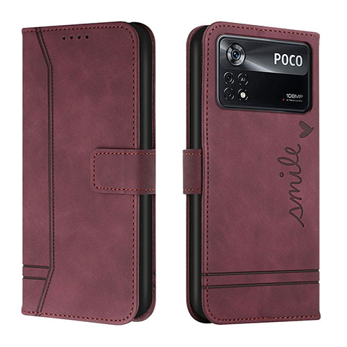 Leather Case Stands Flip Cover Holder H01X for Xiaomi Poco X4 Pro 5G Red