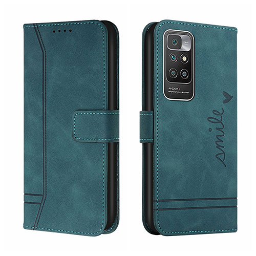 Leather Case Stands Flip Cover Holder H01X for Xiaomi Redmi 10 (2022) Green