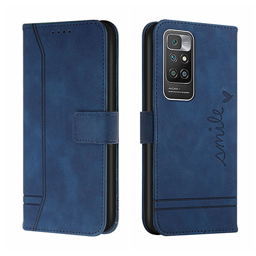 Leather Case Stands Flip Cover Holder H01X for Xiaomi Redmi 10 4G Blue