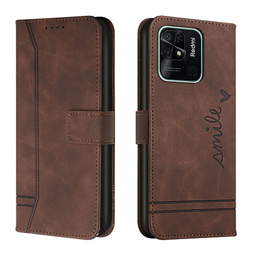 Leather Case Stands Flip Cover Holder H01X for Xiaomi Redmi 10 India Brown