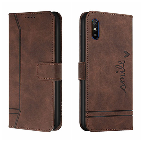 Leather Case Stands Flip Cover Holder H01X for Xiaomi Redmi 9A Brown