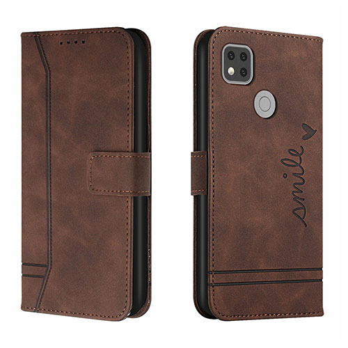 Leather Case Stands Flip Cover Holder H01X for Xiaomi Redmi 9C Brown