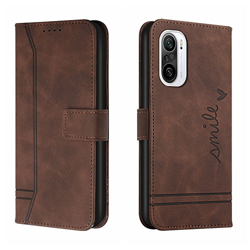 Leather Case Stands Flip Cover Holder H01X for Xiaomi Redmi K40 5G Brown