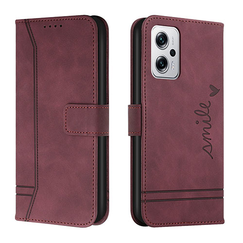 Leather Case Stands Flip Cover Holder H01X for Xiaomi Redmi K50i 5G Red