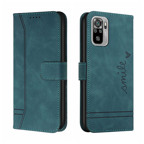 Leather Case Stands Flip Cover Holder H01X for Xiaomi Redmi Note 10 4G Green