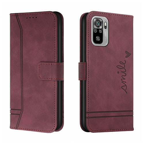 Leather Case Stands Flip Cover Holder H01X for Xiaomi Redmi Note 10 4G Red
