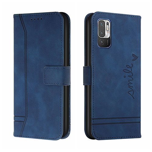 Leather Case Stands Flip Cover Holder H01X for Xiaomi Redmi Note 10 5G Blue
