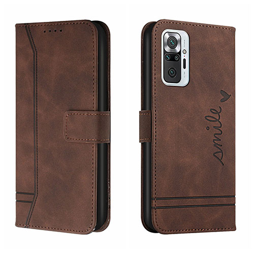 Leather Case Stands Flip Cover Holder H01X for Xiaomi Redmi Note 10 Pro 4G Brown