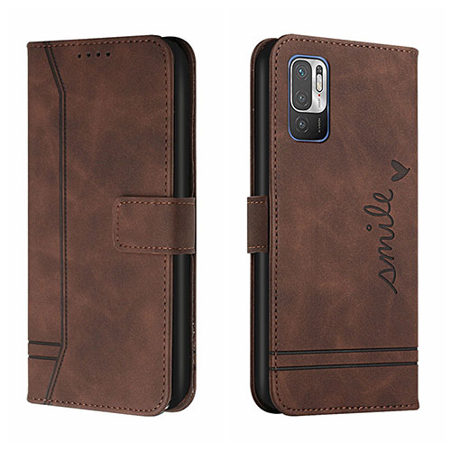 Leather Case Stands Flip Cover Holder H01X for Xiaomi Redmi Note 10T 5G Brown