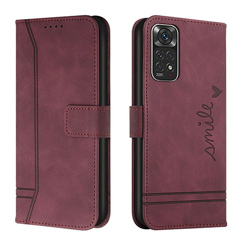 Leather Case Stands Flip Cover Holder H01X for Xiaomi Redmi Note 11 4G (2022) Red