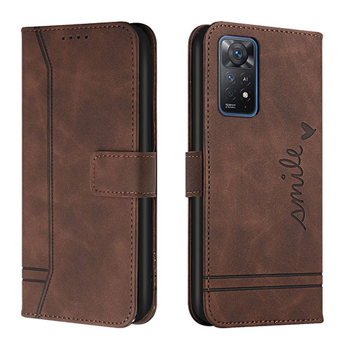 Leather Case Stands Flip Cover Holder H01X for Xiaomi Redmi Note 11 Pro 4G Brown