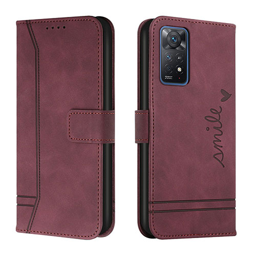 Leather Case Stands Flip Cover Holder H01X for Xiaomi Redmi Note 11 Pro 4G Red