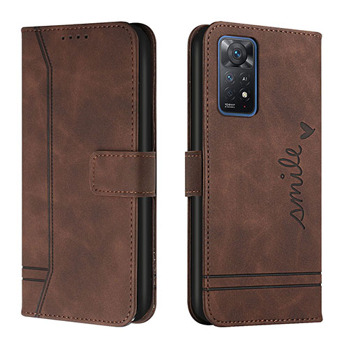 Leather Case Stands Flip Cover Holder H01X for Xiaomi Redmi Note 11 Pro 5G Brown