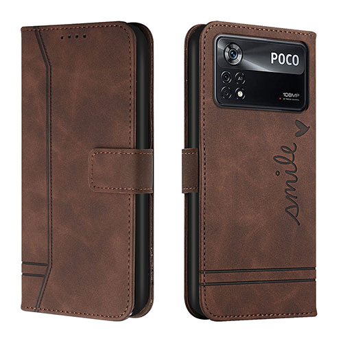 Leather Case Stands Flip Cover Holder H01X for Xiaomi Redmi Note 11E Pro 5G Brown