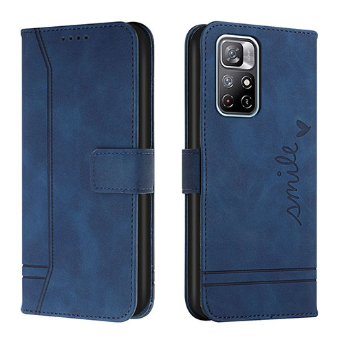 Leather Case Stands Flip Cover Holder H01X for Xiaomi Redmi Note 11S 5G Blue