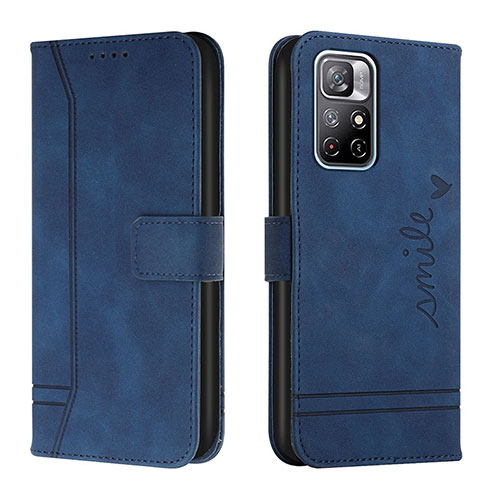 Leather Case Stands Flip Cover Holder H01X for Xiaomi Redmi Note 11T 5G Blue