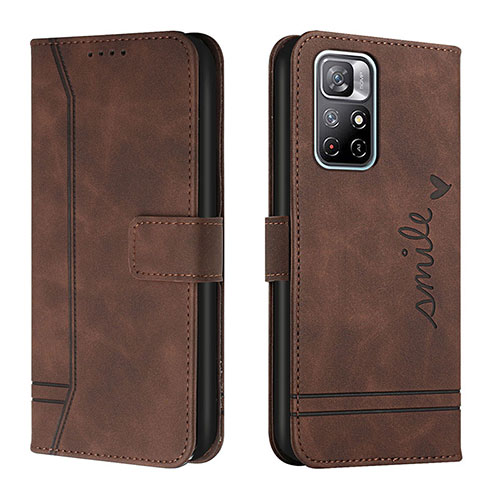 Leather Case Stands Flip Cover Holder H01X for Xiaomi Redmi Note 11T 5G Brown