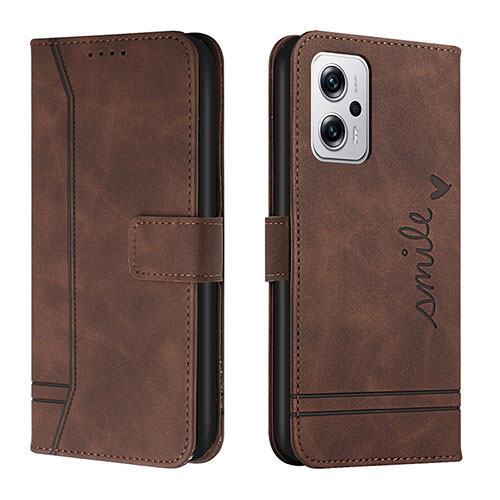 Leather Case Stands Flip Cover Holder H01X for Xiaomi Redmi Note 11T Pro+ Plus 5G Brown