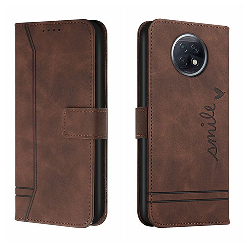 Leather Case Stands Flip Cover Holder H01X for Xiaomi Redmi Note 9 5G Brown