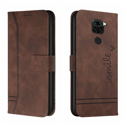 Leather Case Stands Flip Cover Holder H01X for Xiaomi Redmi Note 9 Brown