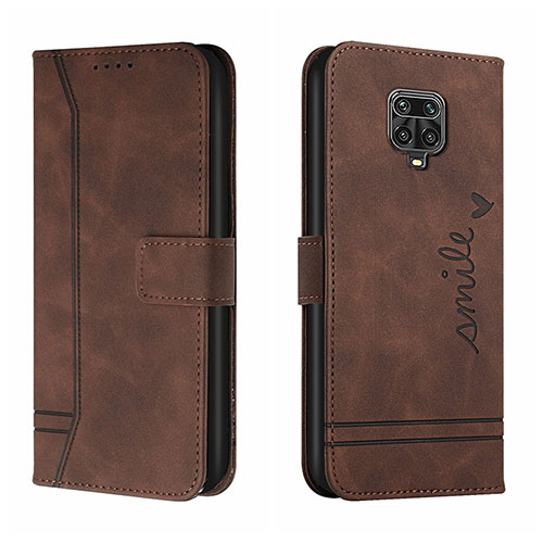 Leather Case Stands Flip Cover Holder H01X for Xiaomi Redmi Note 9 Pro Max Brown