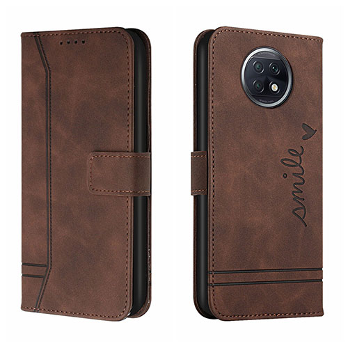 Leather Case Stands Flip Cover Holder H01X for Xiaomi Redmi Note 9T 5G Brown