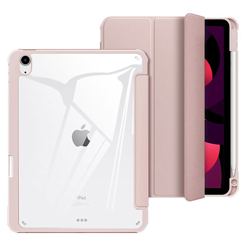 Leather Case Stands Flip Cover Holder H02 for Apple iPad Air 5 10.9 (2022) Rose Gold