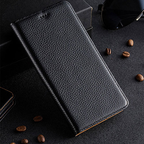 Leather Case Stands Flip Cover Holder H02P for Apple iPhone 6 Black