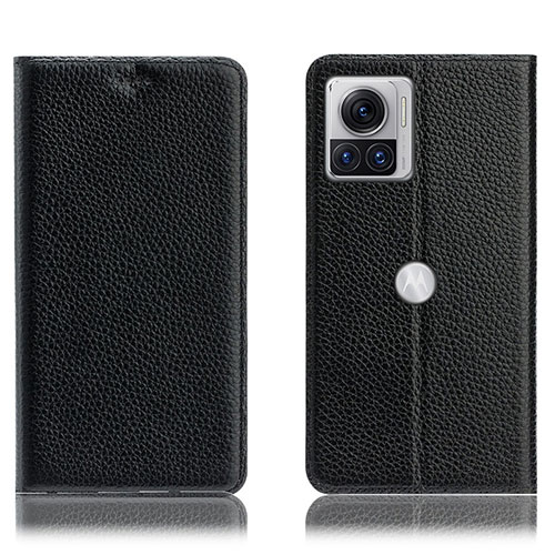 Leather Case Stands Flip Cover Holder H02P for Motorola Moto Edge 30 Ultra 5G Black