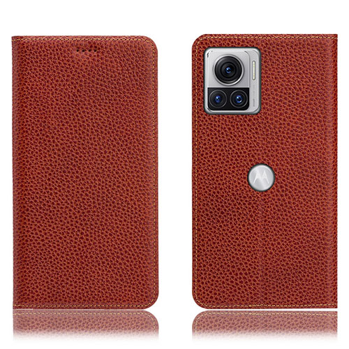 Leather Case Stands Flip Cover Holder H02P for Motorola Moto Edge 30 Ultra 5G Brown