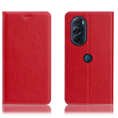 Leather Case Stands Flip Cover Holder H02P for Motorola Moto Edge Plus (2022) 5G Red