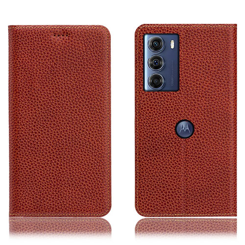 Leather Case Stands Flip Cover Holder H02P for Motorola Moto Edge S30 5G Brown