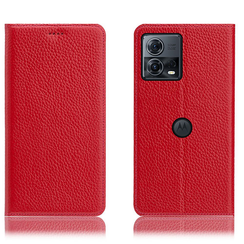 Leather Case Stands Flip Cover Holder H02P for Motorola Moto Edge S30 Pro 5G Red