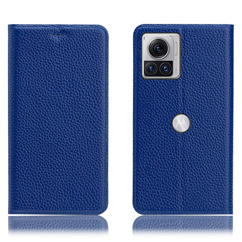 Leather Case Stands Flip Cover Holder H02P for Motorola Moto Edge X30 Pro 5G Blue