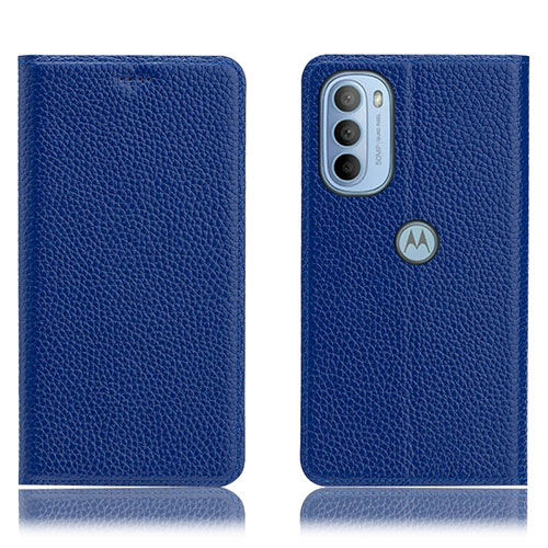 Leather Case Stands Flip Cover Holder H02P for Motorola Moto G41 Blue