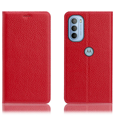 Leather Case Stands Flip Cover Holder H02P for Motorola Moto G41 Red