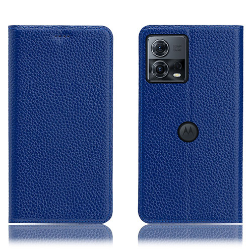 Leather Case Stands Flip Cover Holder H02P for Motorola Moto S30 Pro 5G Blue