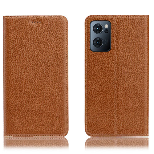 Leather Case Stands Flip Cover Holder H02P for OnePlus Nord CE 2 5G Light Brown