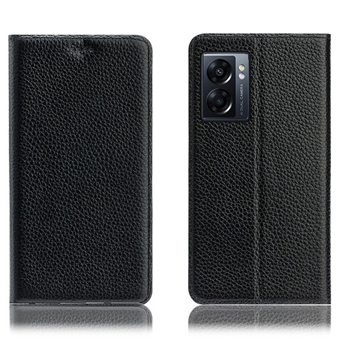 Leather Case Stands Flip Cover Holder H02P for OnePlus Nord N300 5G Black