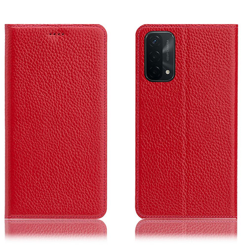 Leather Case Stands Flip Cover Holder H02P for Oppo A54 5G Red
