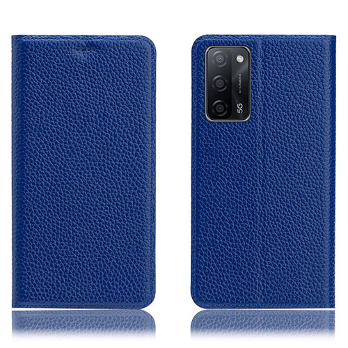 Leather Case Stands Flip Cover Holder H02P for Oppo A55 5G Blue