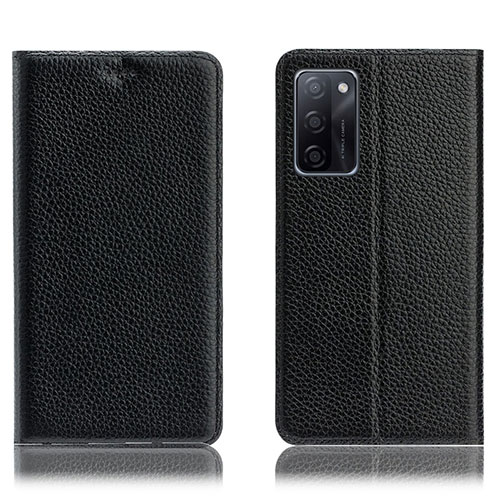 Leather Case Stands Flip Cover Holder H02P for Oppo A55S 5G Black